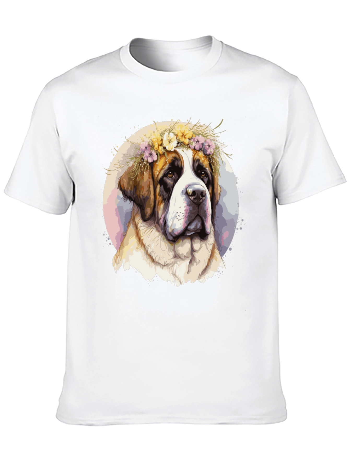 Dog with Flower Crown Black T-Shirt