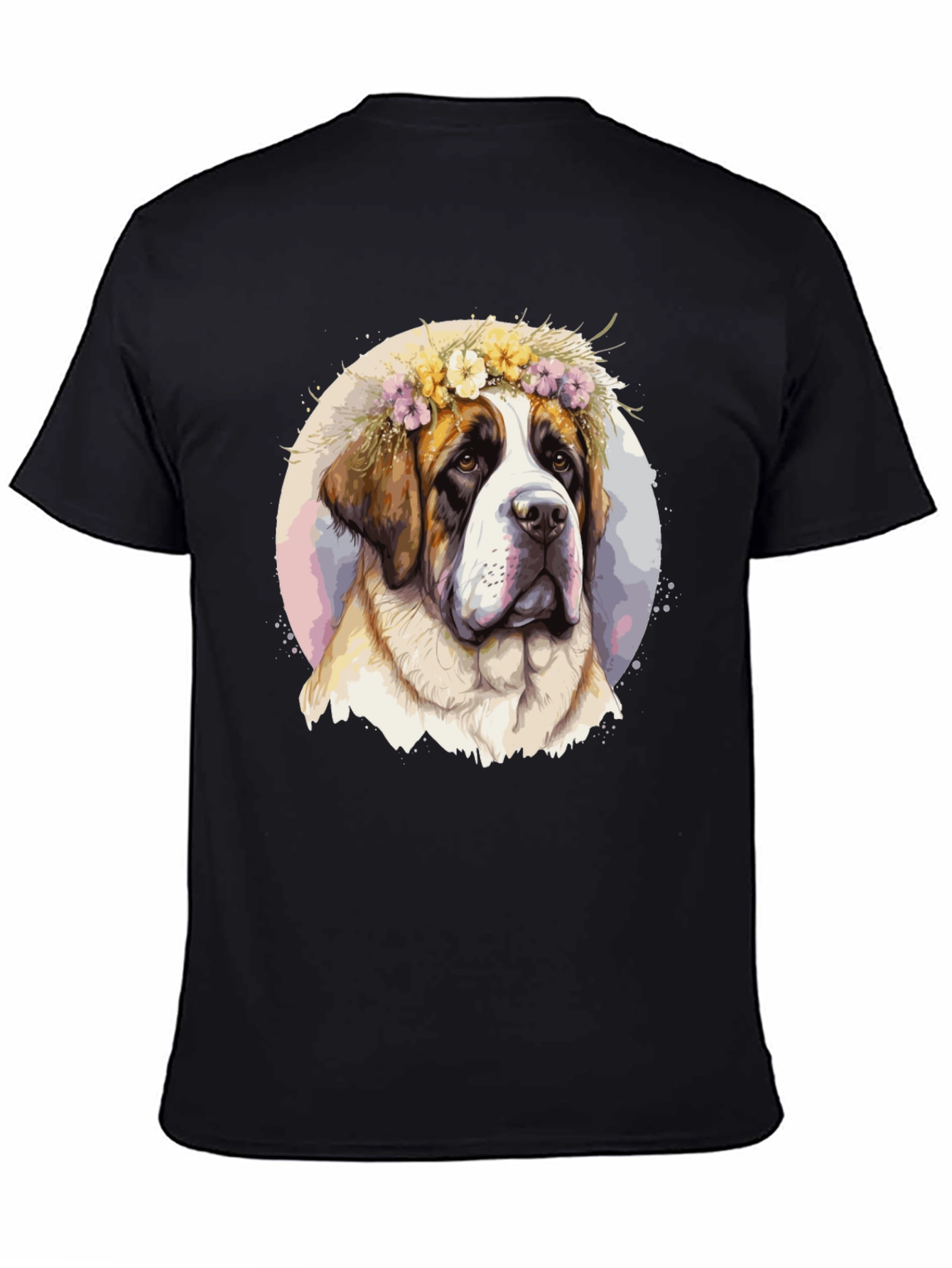 Dog with Flower Crown Black T-Shirt