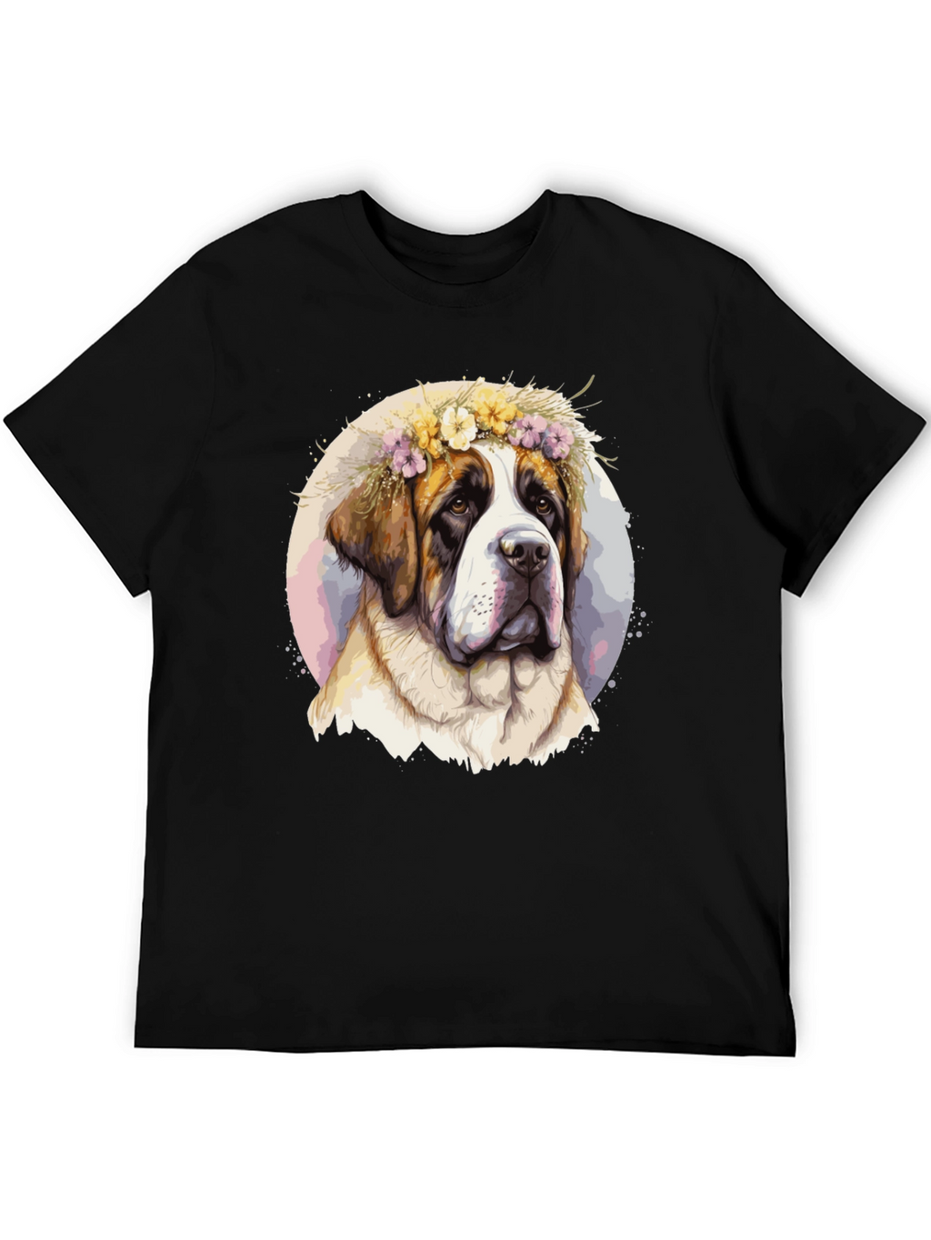 Dog with Flower Crown Black T-Shirt