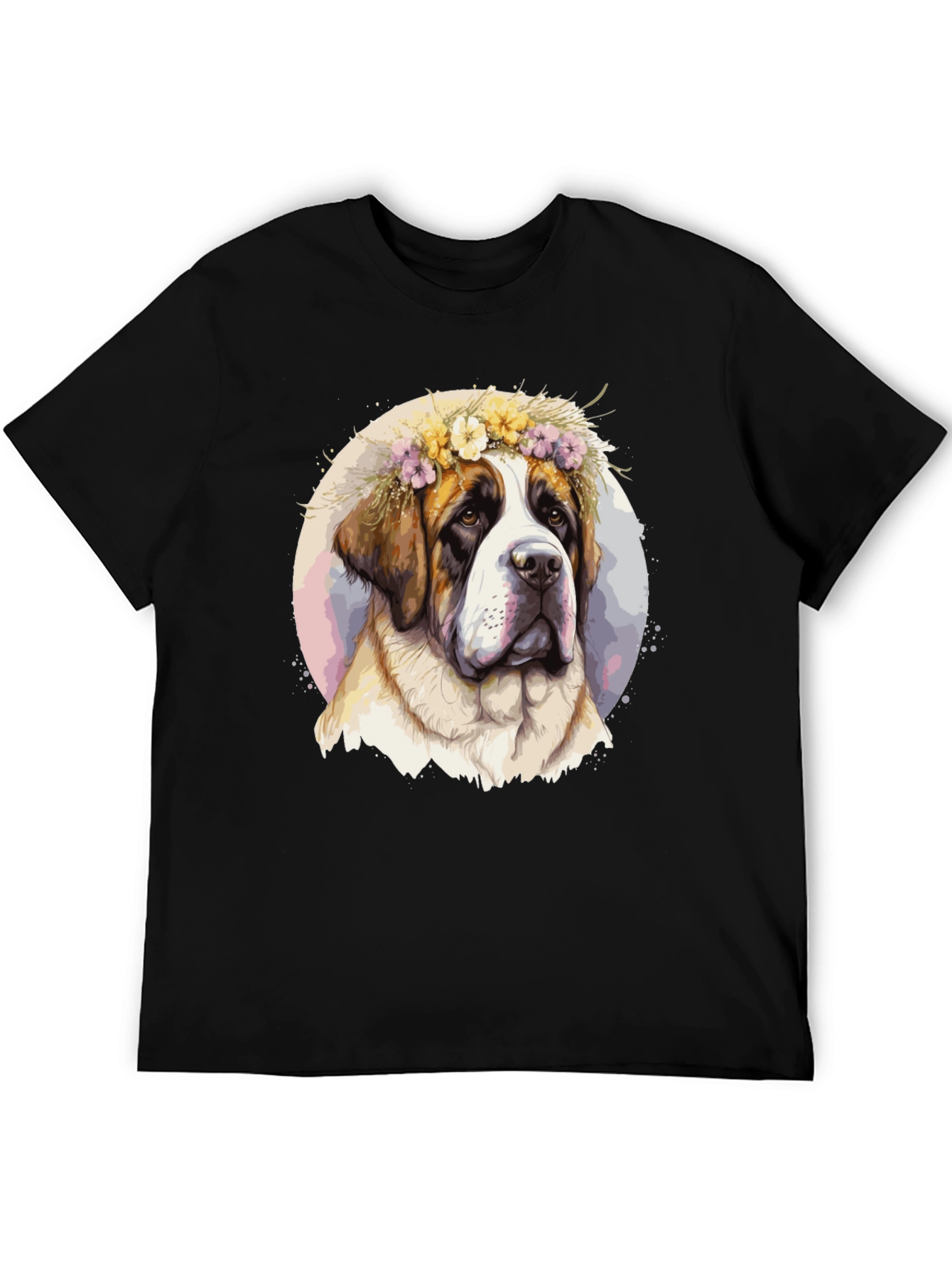 Dog with Flower Crown Black T-Shirt