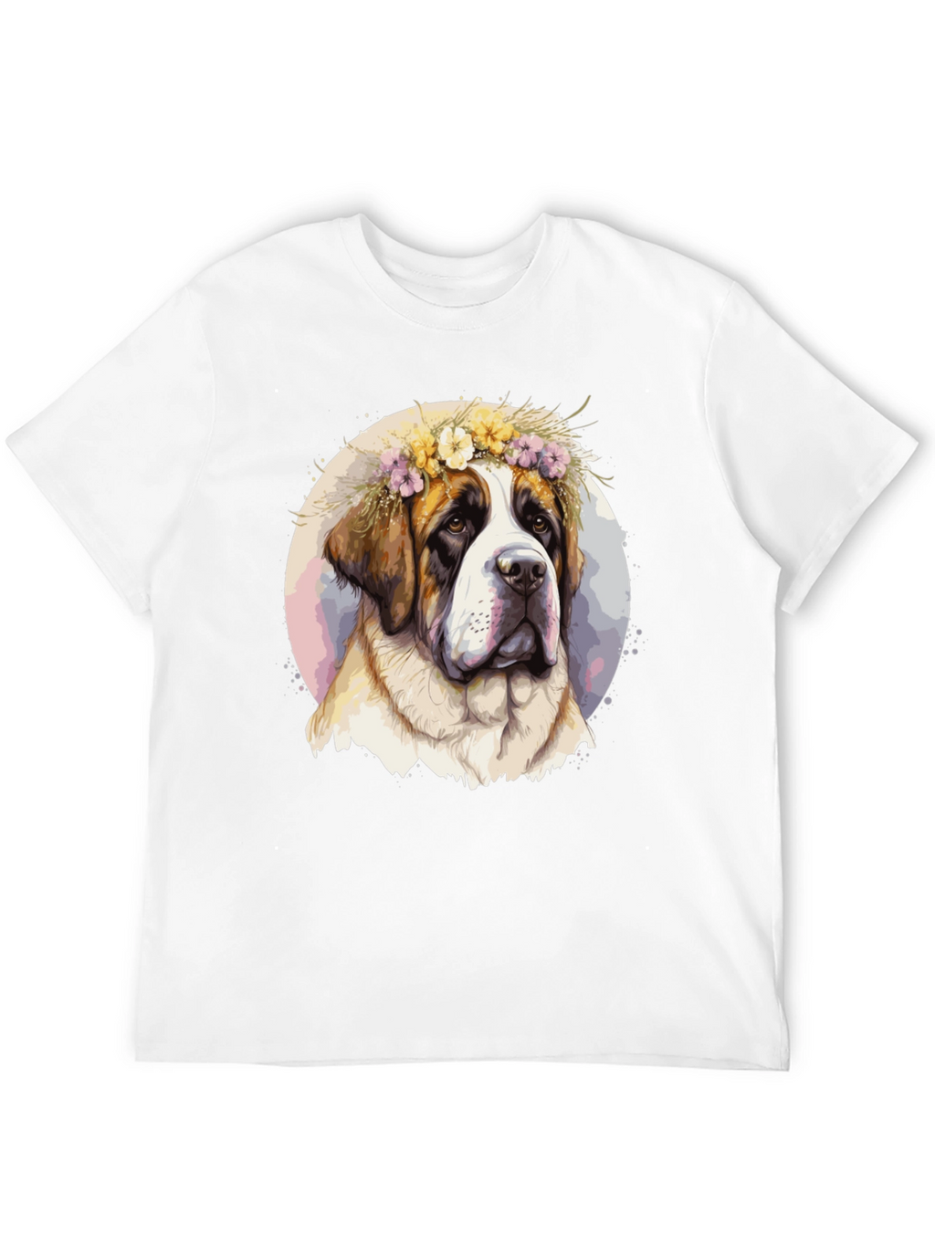 Dog with Flower Crown Black T-Shirt