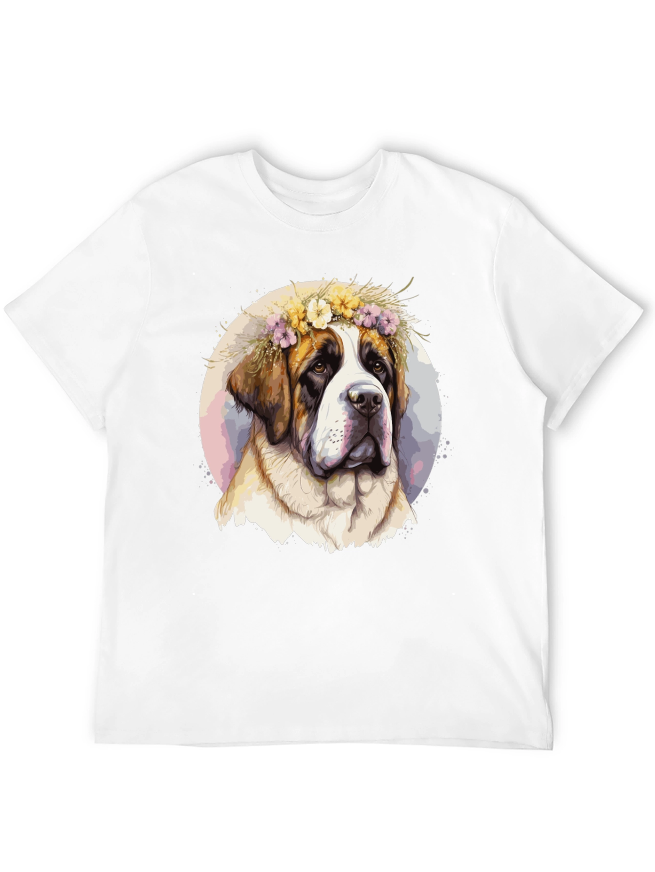 Dog with Flower Crown Black T-Shirt