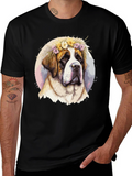 Dog with Flower Crown Black T-Shirt