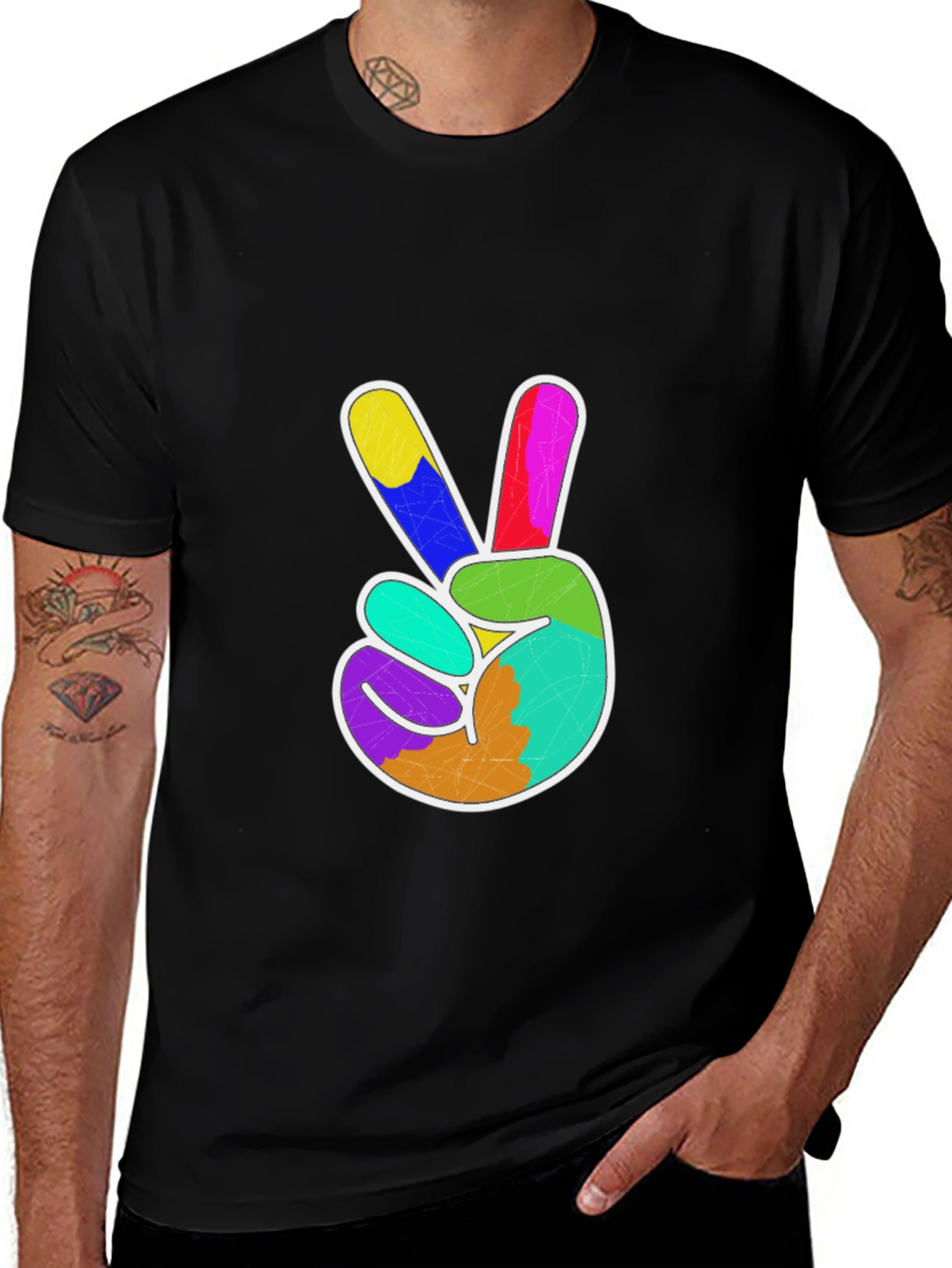 Peace Sign Graphic Tee - Colorful Hand Gesture T-Shirt