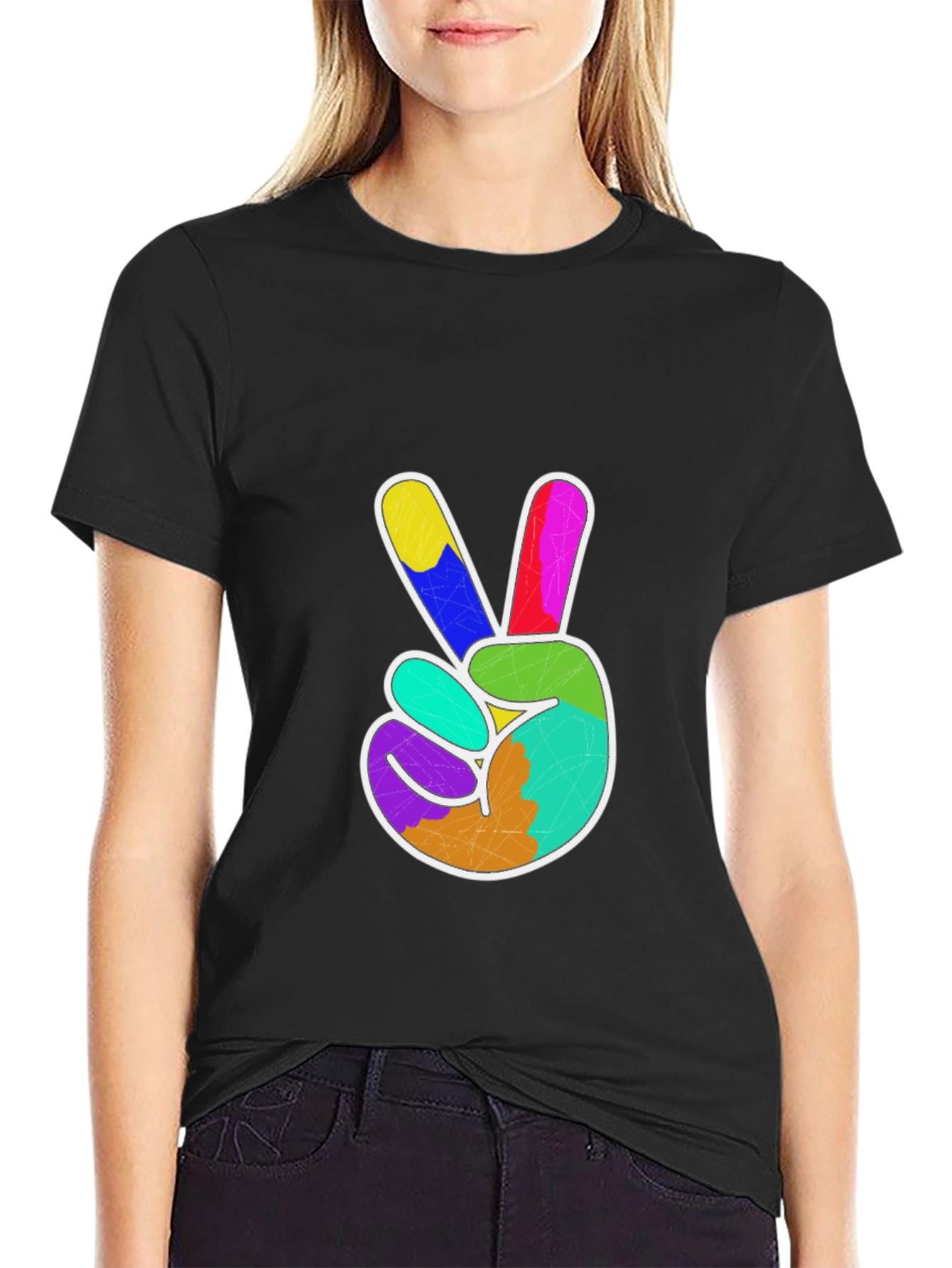 Peace Sign Graphic Tee - Colorful Hand Gesture T-Shirt