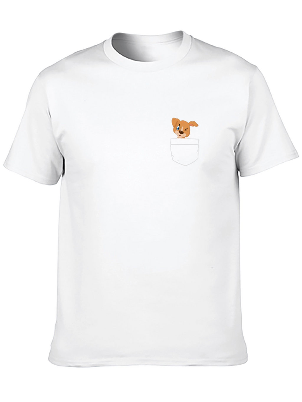 Black T-Shirt with Cute Cartoon Dog Pocket Design