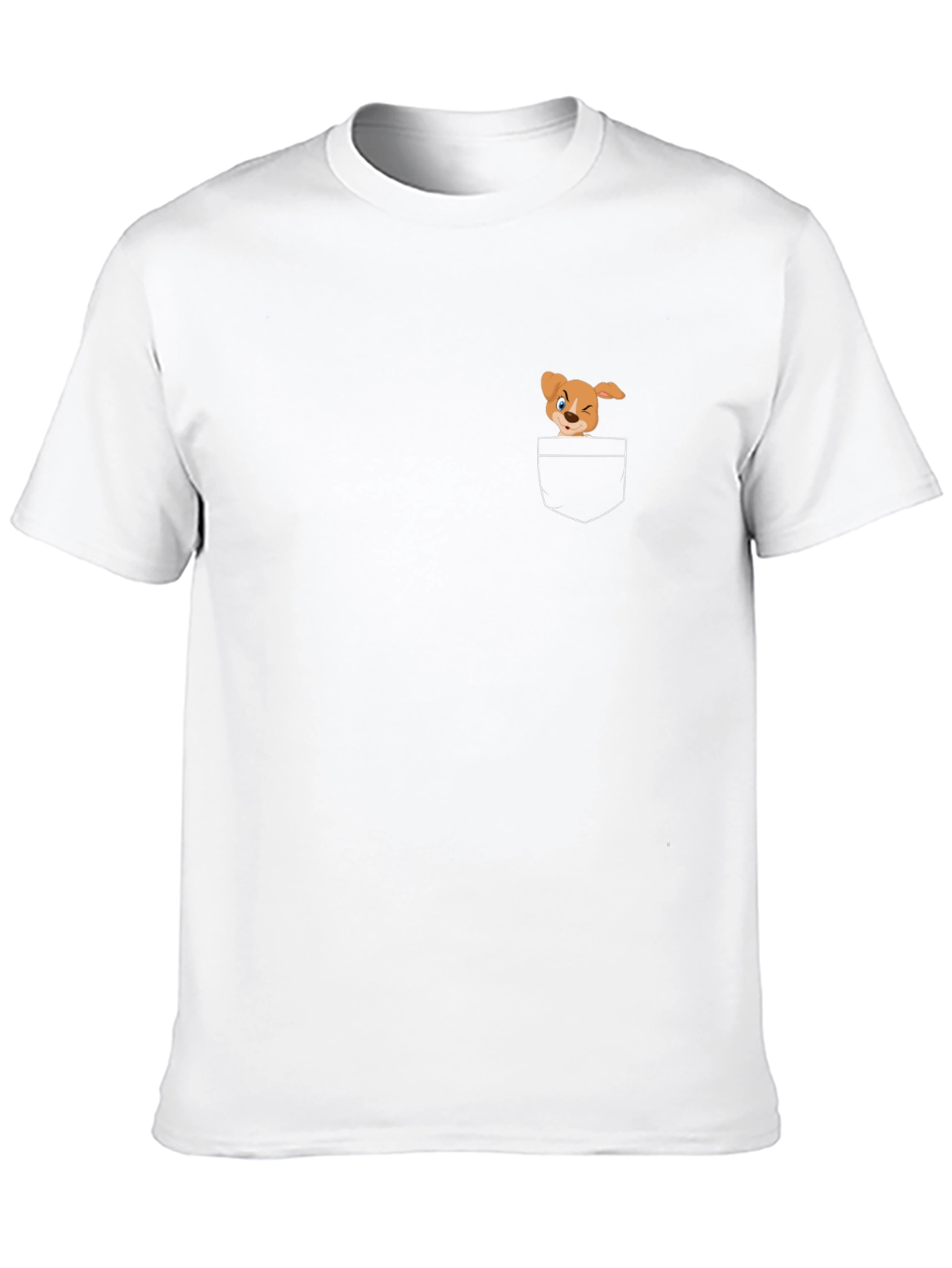 Black T-Shirt with Cute Cartoon Dog Pocket Design