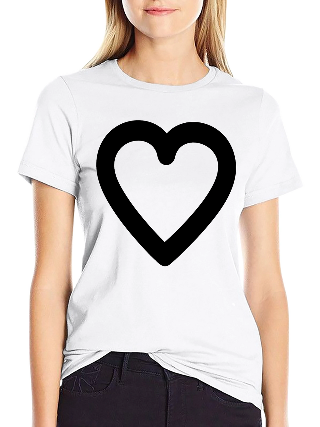 Black Heart Outline Graphic Tee - Casual Comfort
