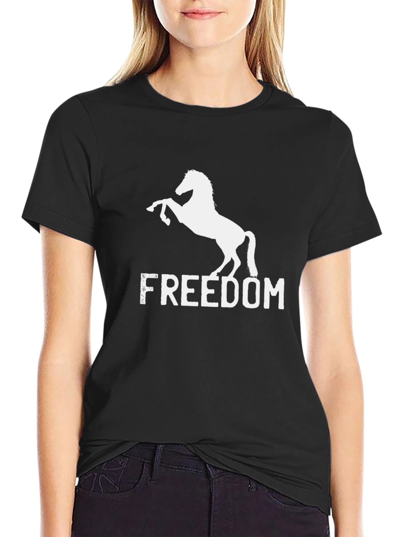 Freedom Horse Graphic T-Shirt - Black Cotton Tee