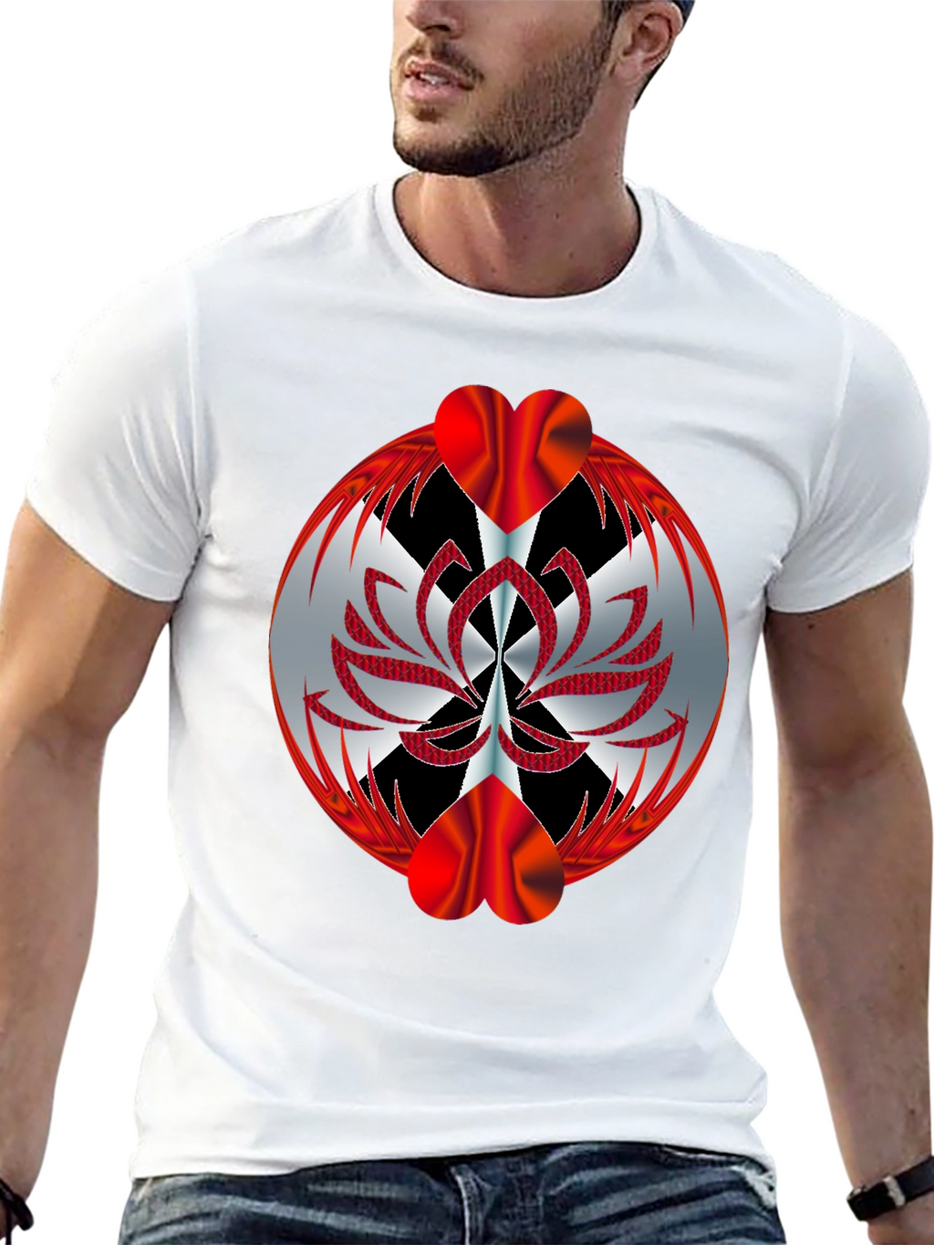 Abstract Heart Graphic T-Shirt - Black