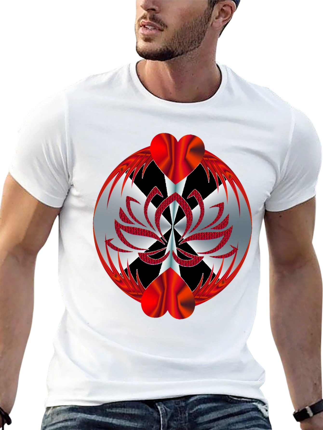 Abstract Heart Graphic T-Shirt - Black