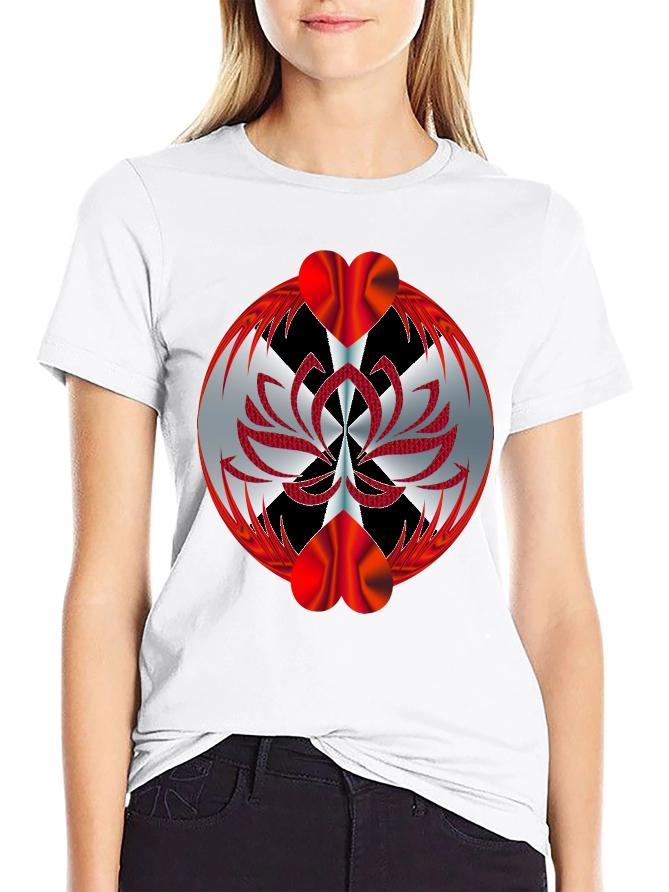 Abstract Heart Graphic T-Shirt - Black
