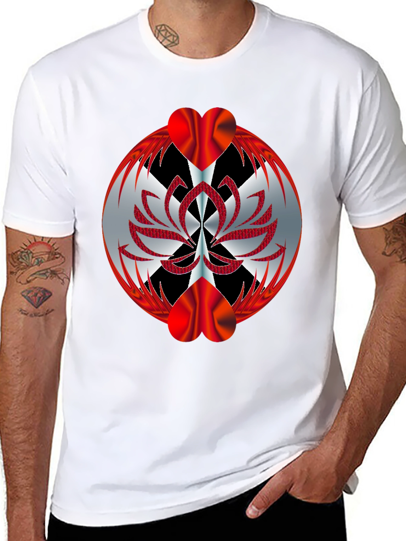 Abstract Heart Graphic T-Shirt - Black