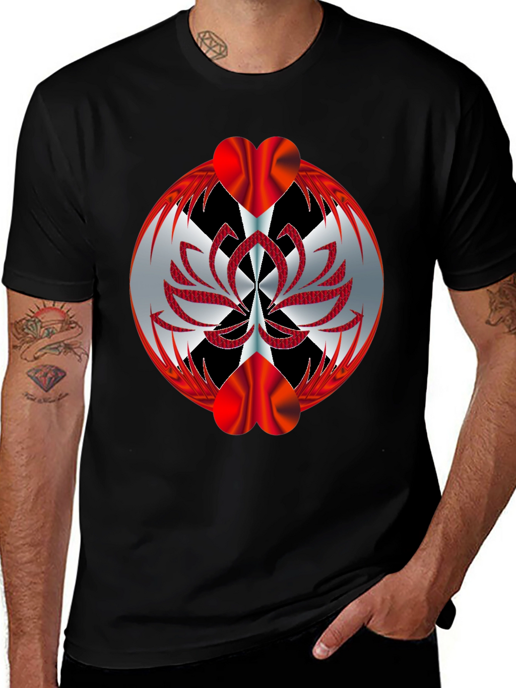 Abstract Heart Graphic T-Shirt - Black