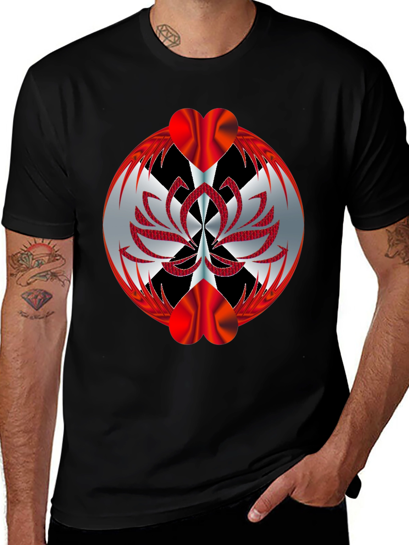 Abstract Heart Graphic T-Shirt - Black