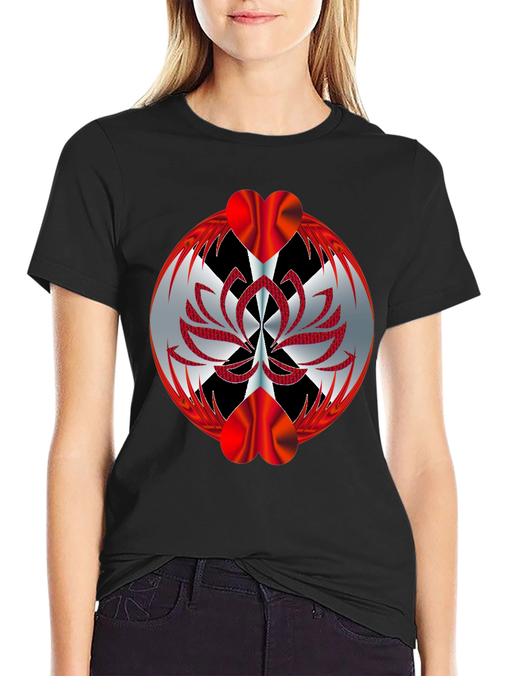 Abstract Heart Graphic T-Shirt - Black