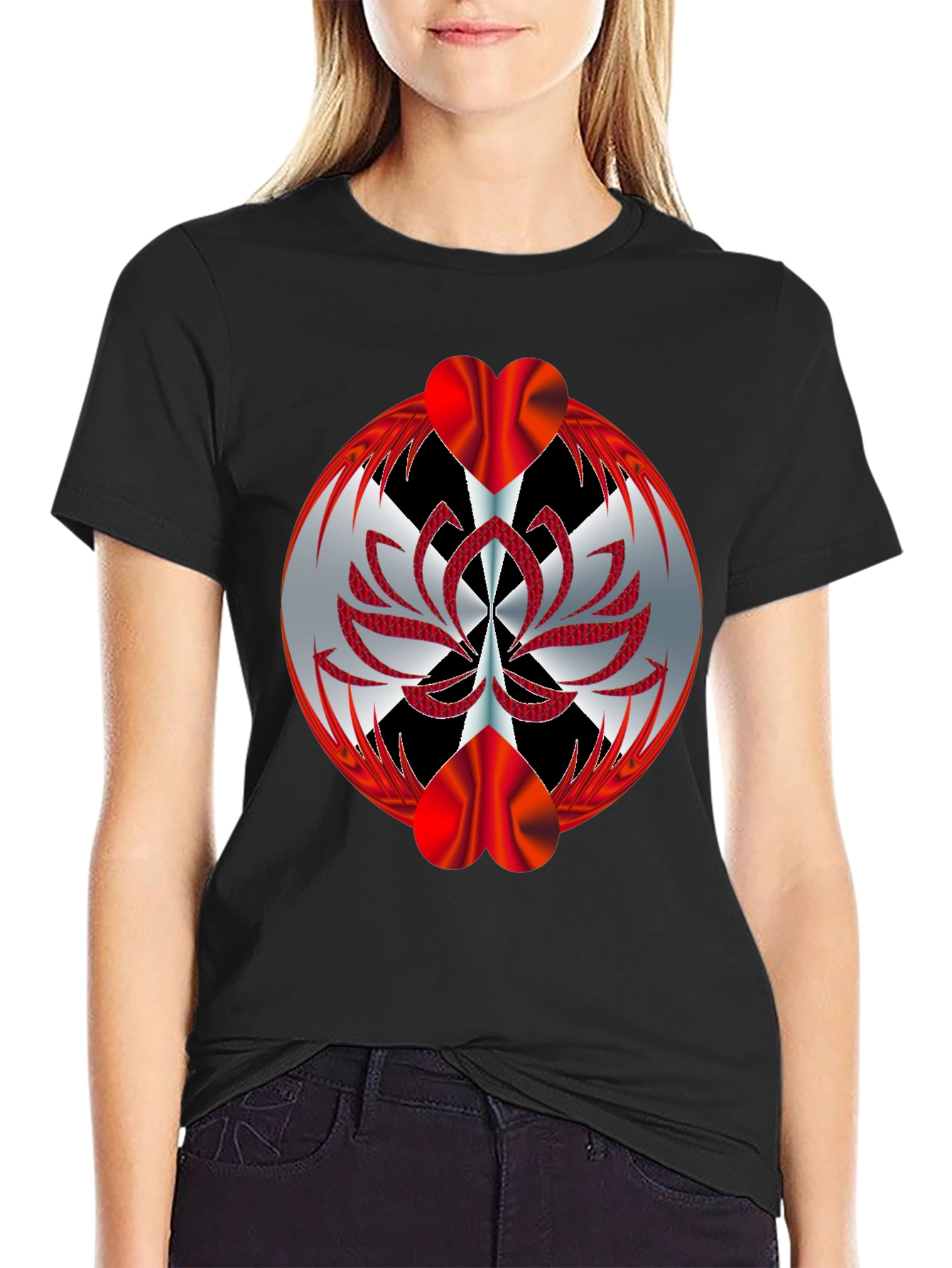 Abstract Heart Graphic T-Shirt - Black