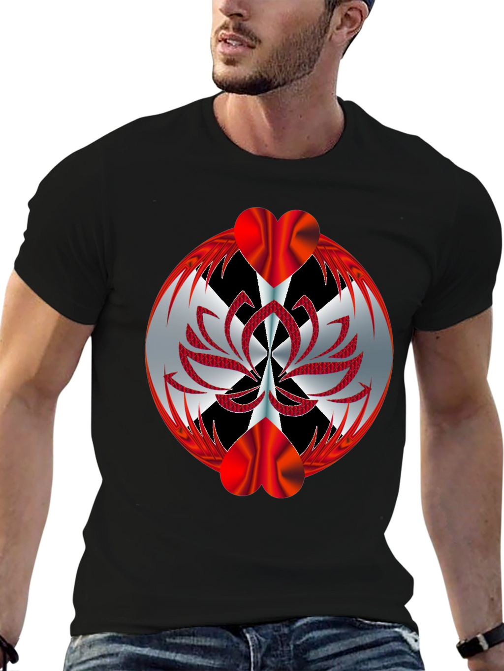 Abstract Heart Graphic T-Shirt - Black