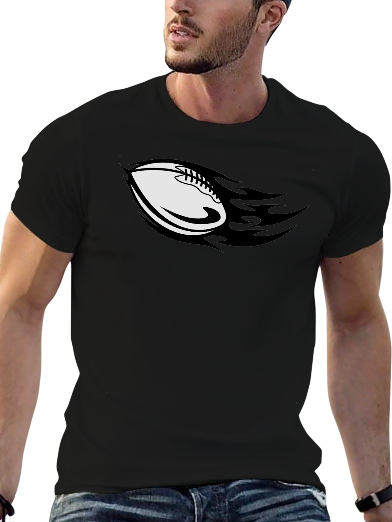 Flaming Football Graphic T-Shirt