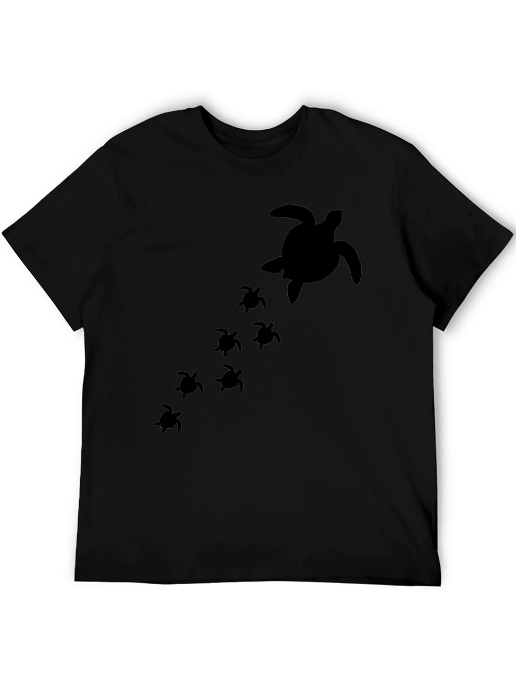 Turtle Family Graphic Tee - Black Cotton T-Shirt