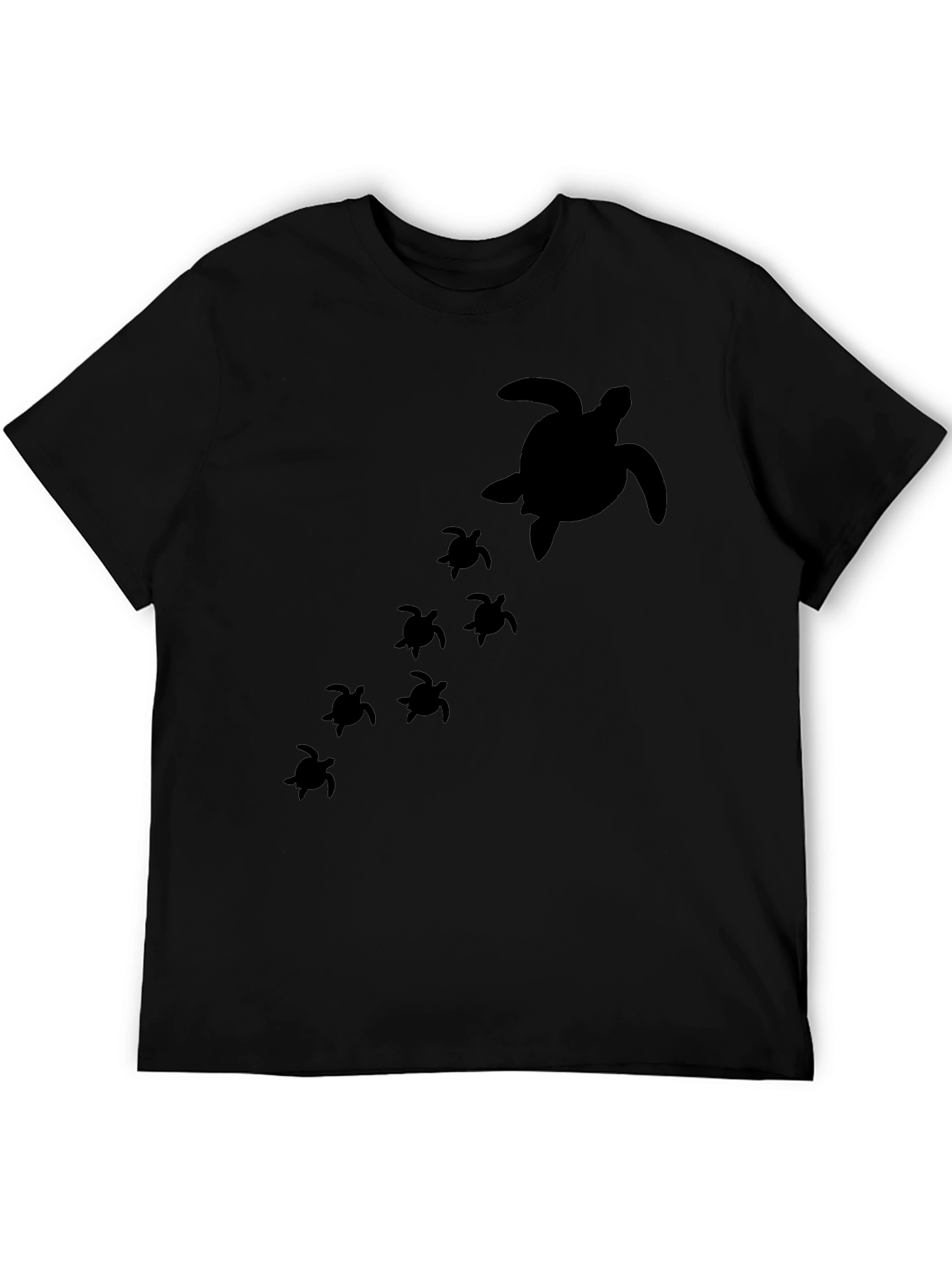 Turtle Family Graphic Tee - Black Cotton T-Shirt