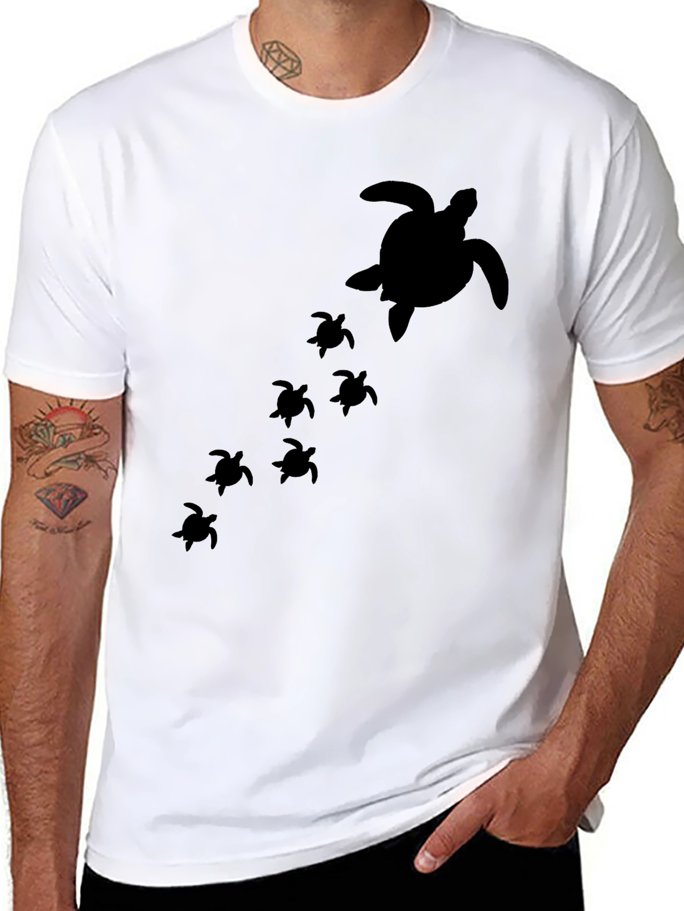 Turtle Family Graphic Tee - Black Cotton T-Shirt