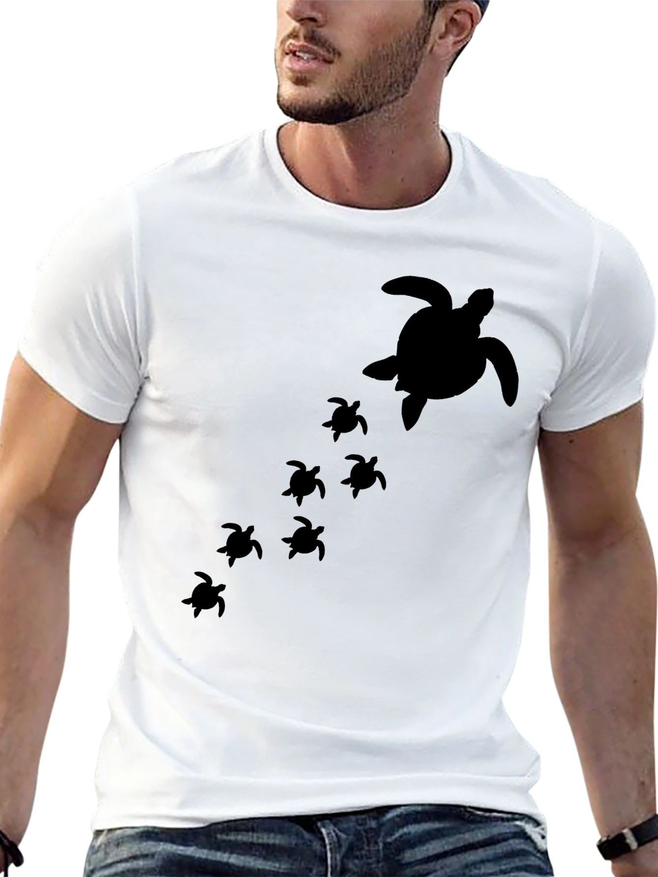 Turtle Family Graphic Tee - Black Cotton T-Shirt