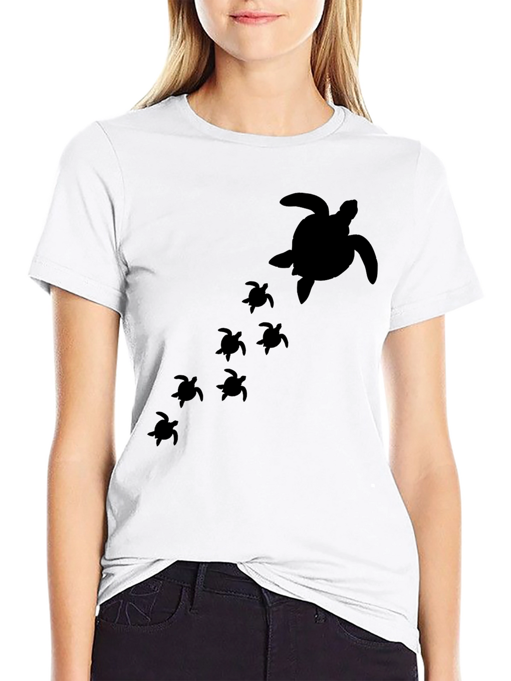 Turtle Family Graphic Tee - Black Cotton T-Shirt