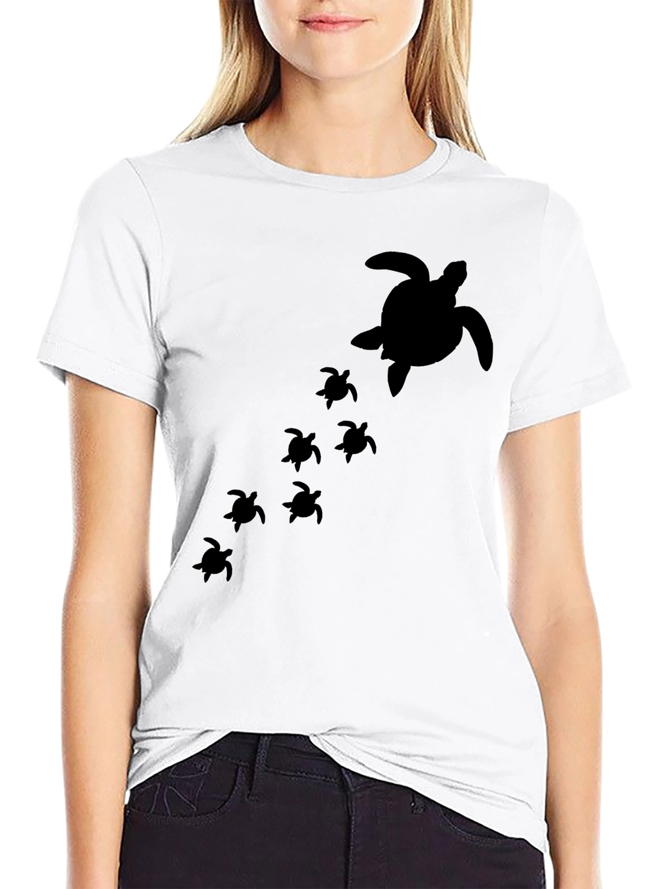 Turtle Family Graphic Tee - Black Cotton T-Shirt