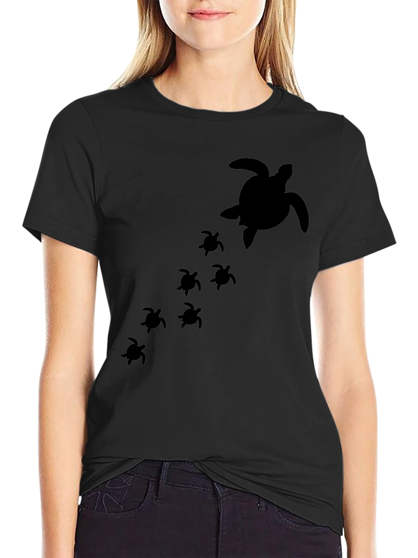Turtle Family Graphic Tee - Black Cotton T-Shirt
