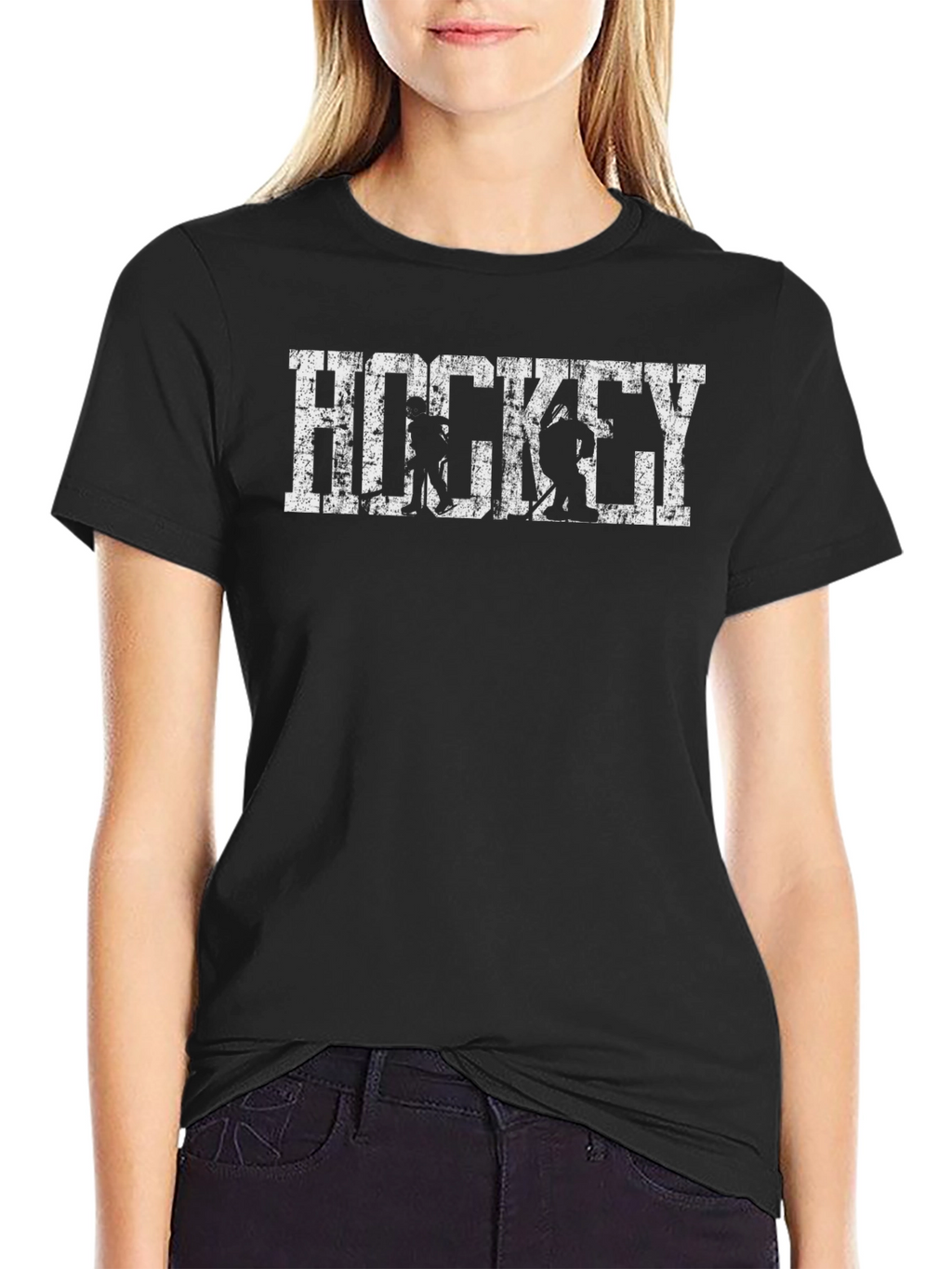 Distressed Hockey Graphic T-Shirt - Black