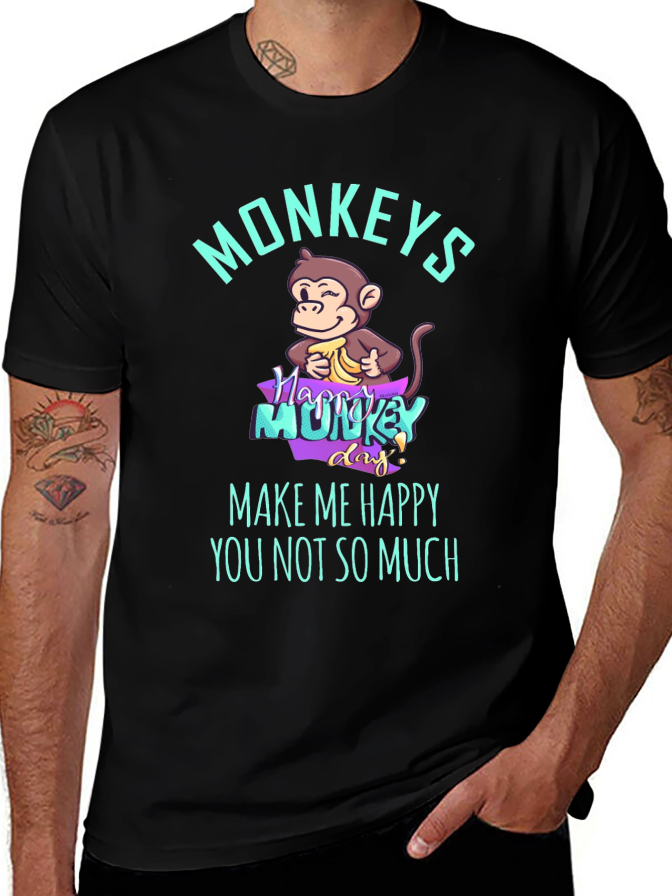 Funny Monkey Graphic T-Shirt - Make Me Happy Tee