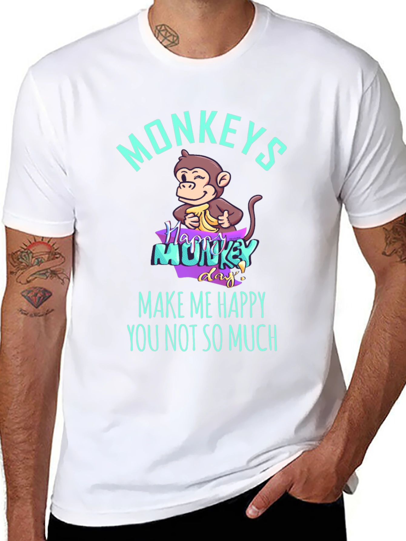 Funny Monkey Graphic T-Shirt - Make Me Happy Tee