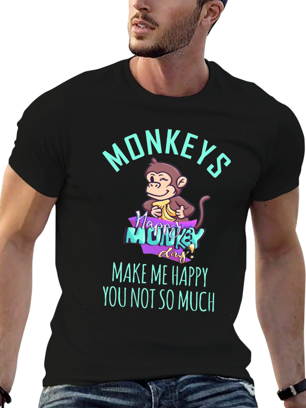 Funny Monkey Graphic T-Shirt - Make Me Happy Tee