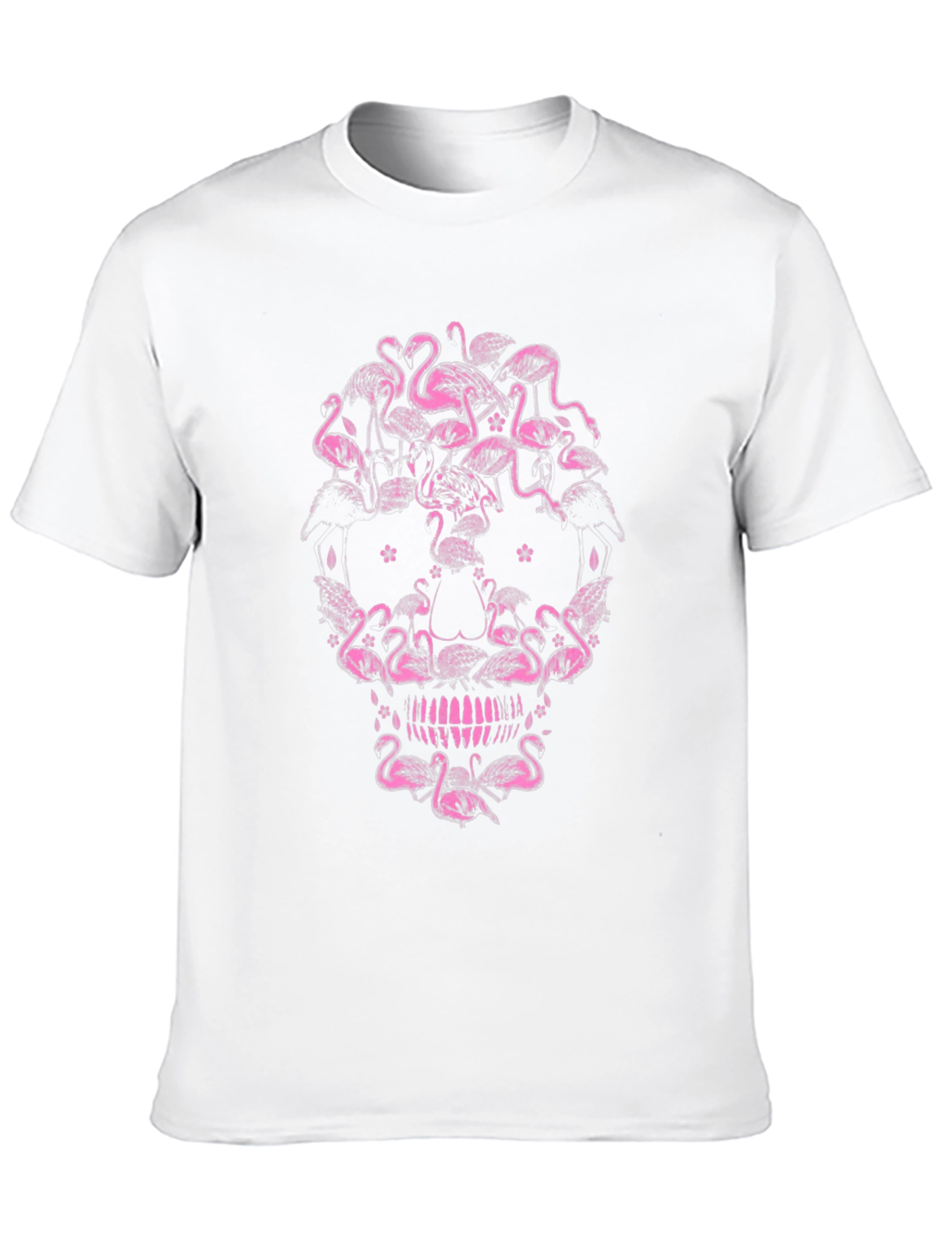 Flamingo Skull Graphic Tee - Black Cotton T-Shirt