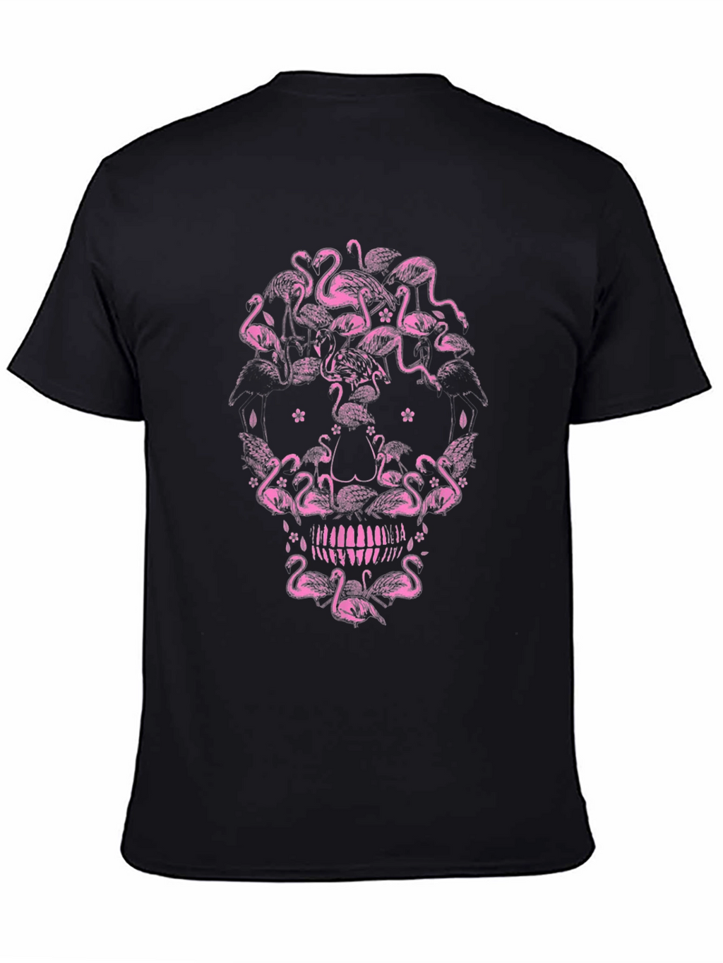 Flamingo Skull Graphic Tee - Black Cotton T-Shirt