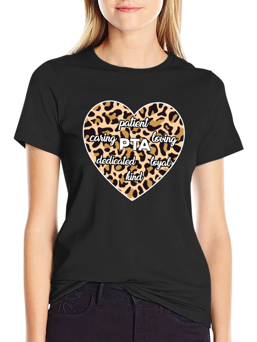 Patient Caring PTA Leopard Print Heart T-Shirt