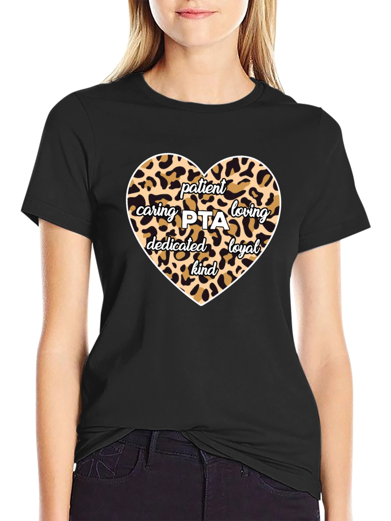 Patient Caring PTA Leopard Print Heart T-Shirt