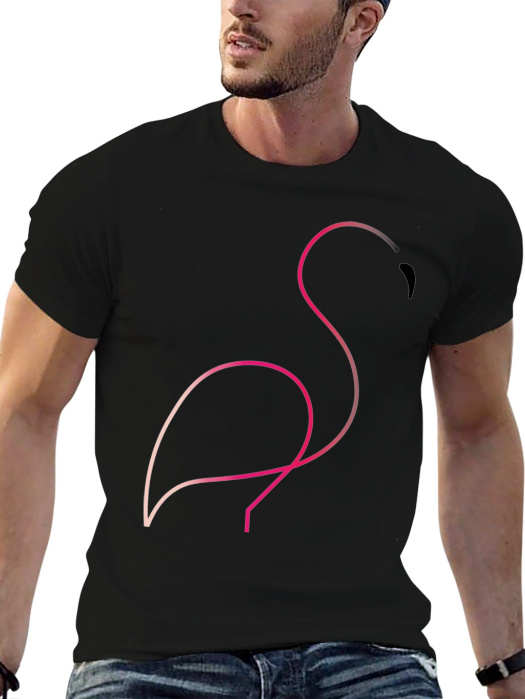 Minimalist Flamingo Graphic Tee - Black