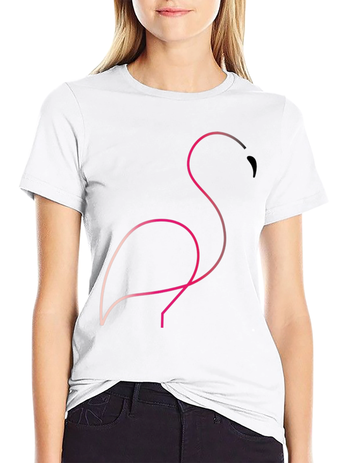 Minimalist Flamingo Graphic Tee - Black