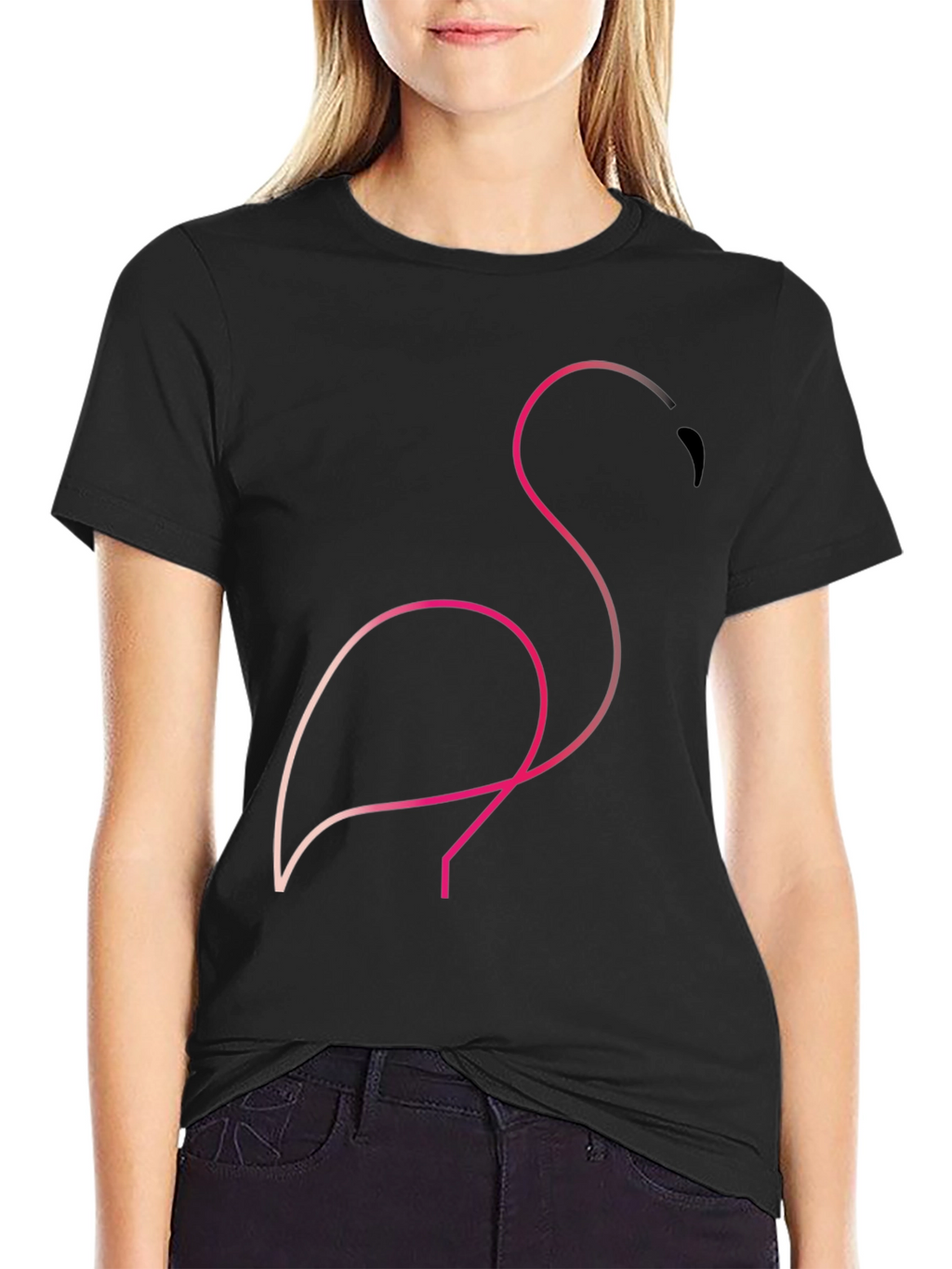 Minimalist Flamingo Graphic Tee - Black