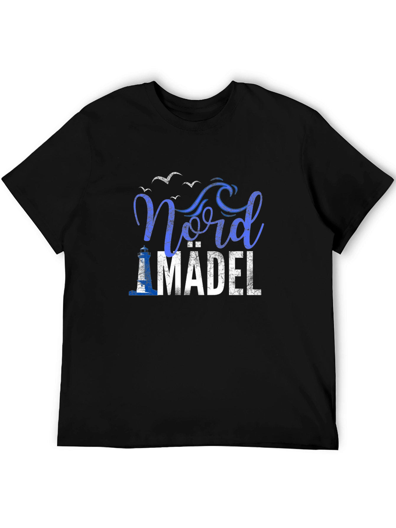 Nord Mädel Black Tee - Lighthouse & Seagulls Design