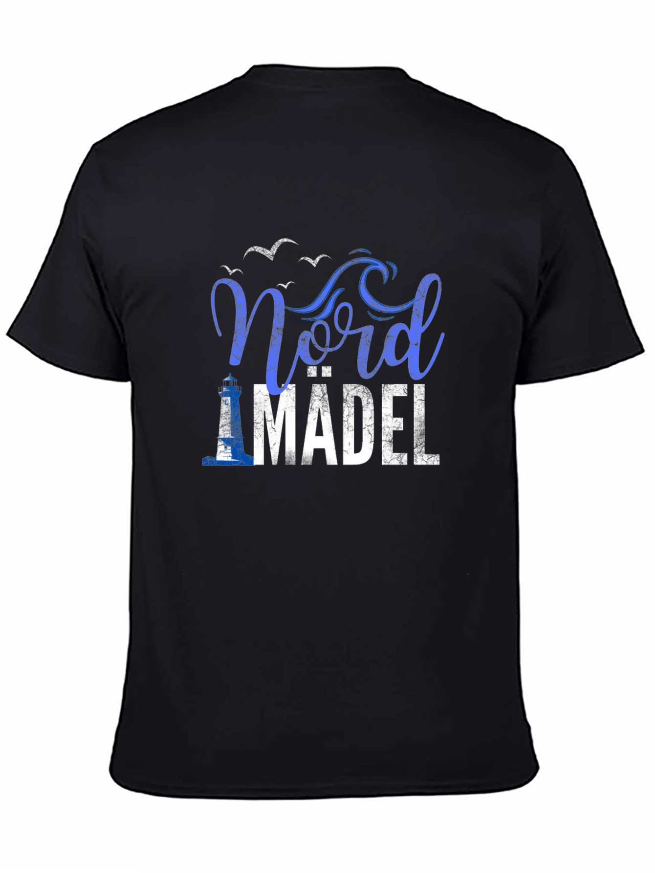 Nord Mädel Black Tee - Lighthouse & Seagulls Design