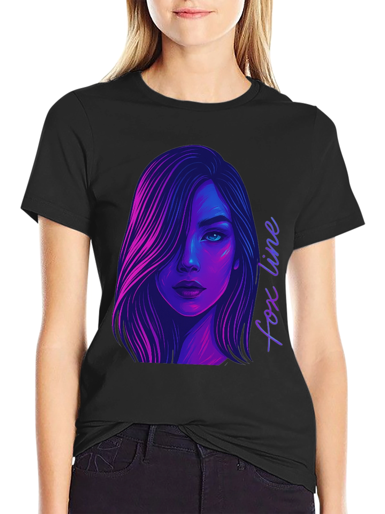 Neon Fox Line Art T-Shirt