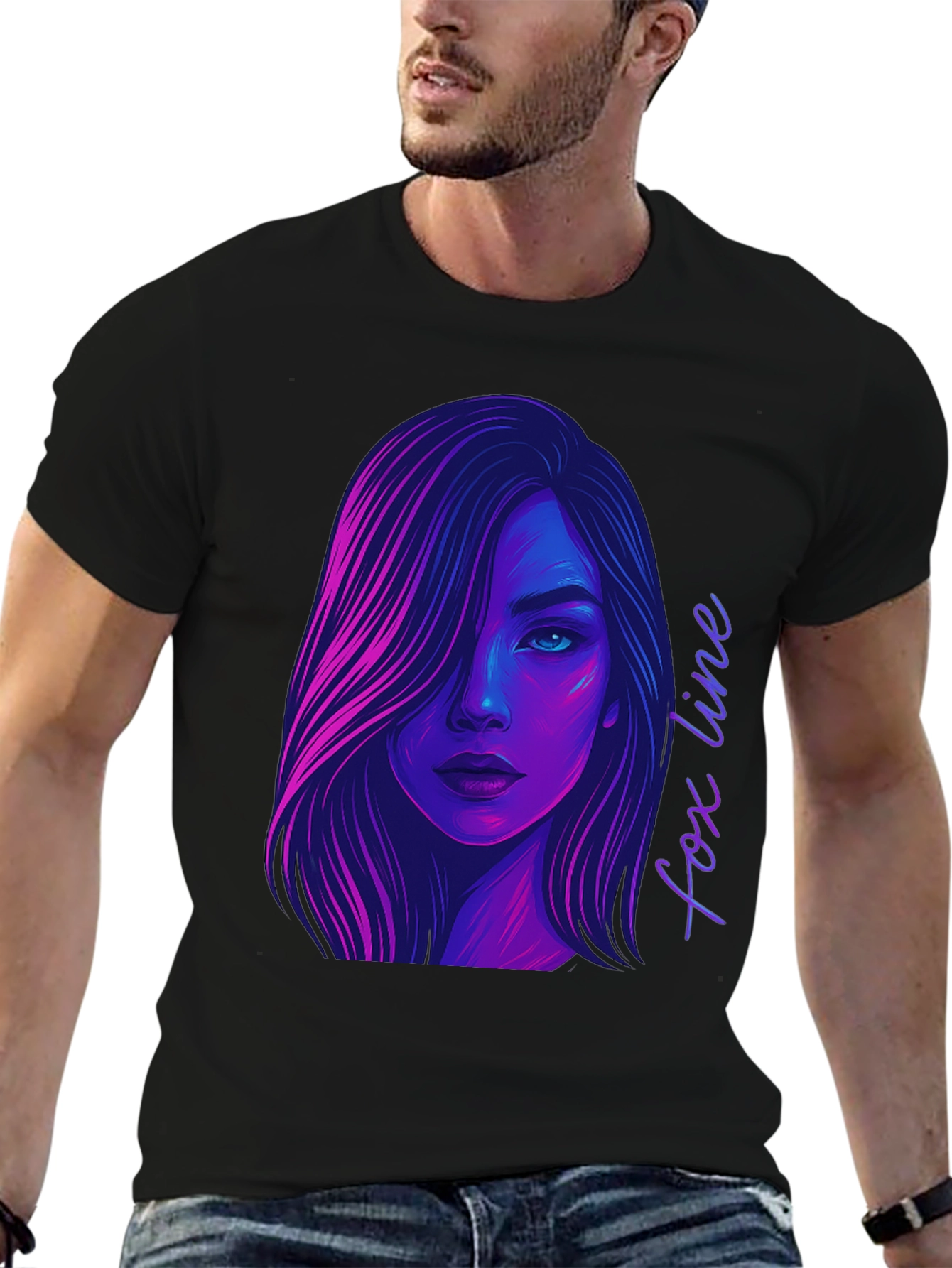 Neon Fox Line Art T-Shirt