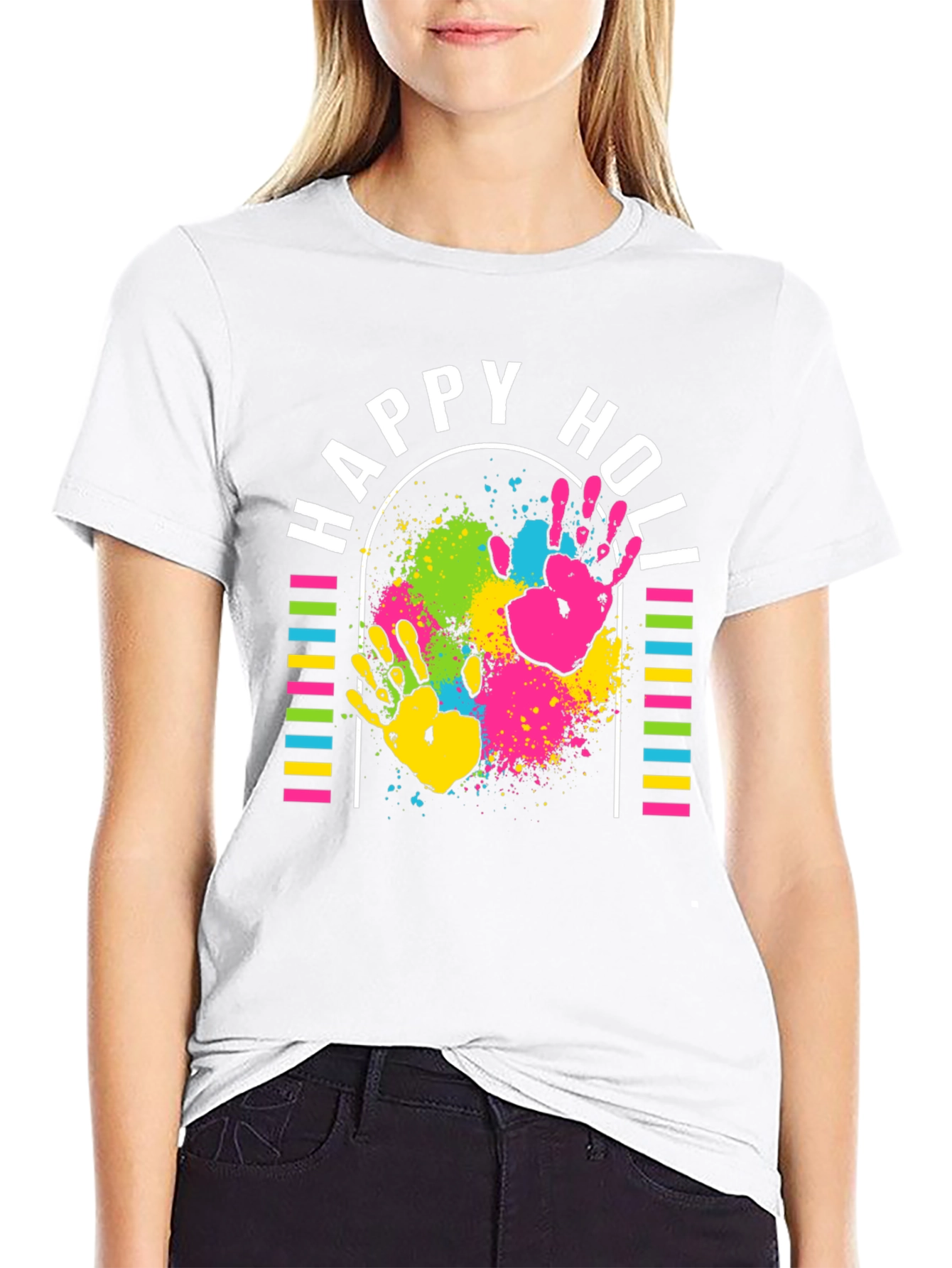 Happy Holi T-Shirt - Colorful Handprints Design