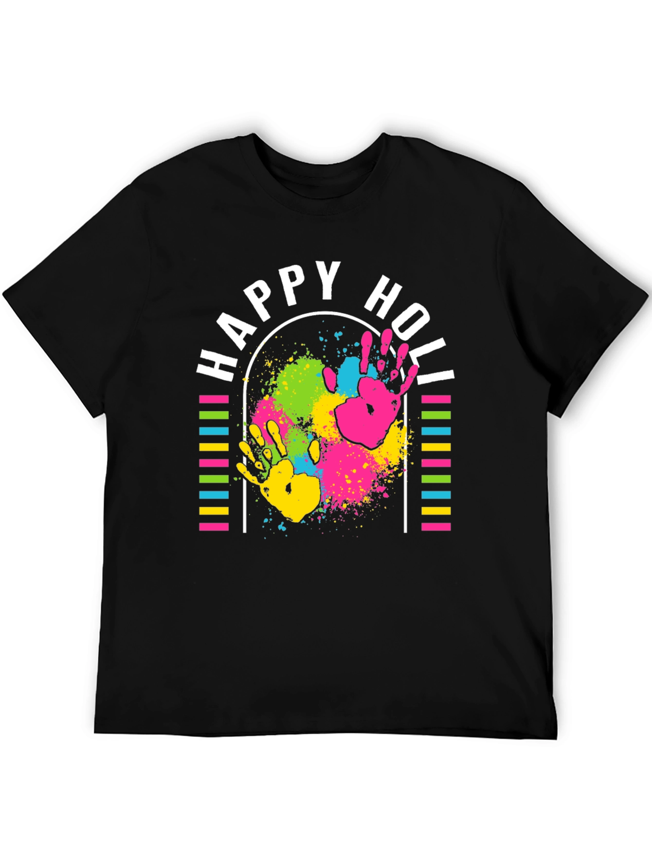Happy Holi T-Shirt - Colorful Handprints Design