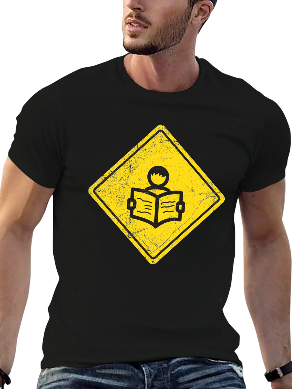 Caution Reader T-Shirt - Black Cotton Tee