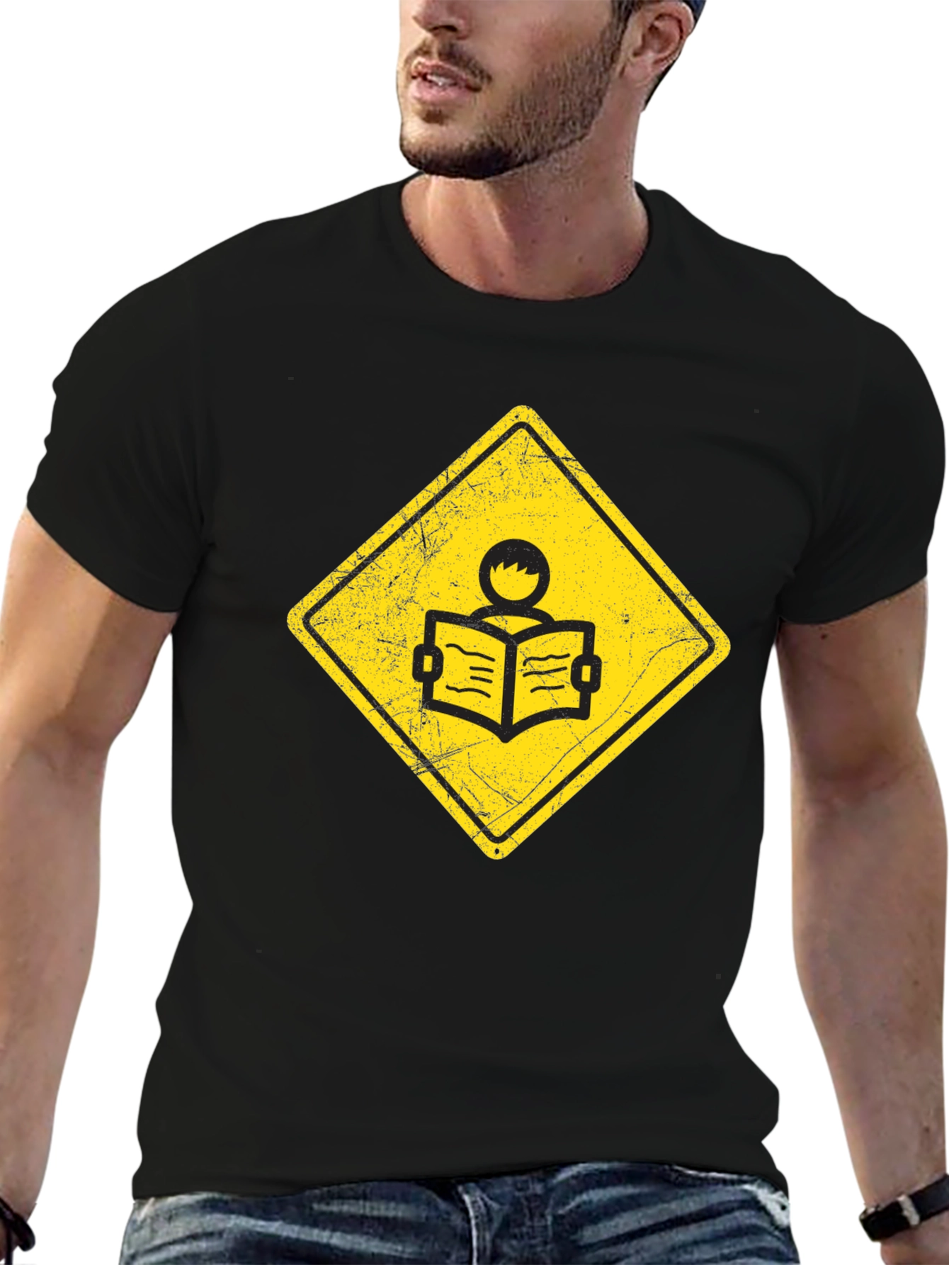 Caution Reader T-Shirt - Black Cotton Tee