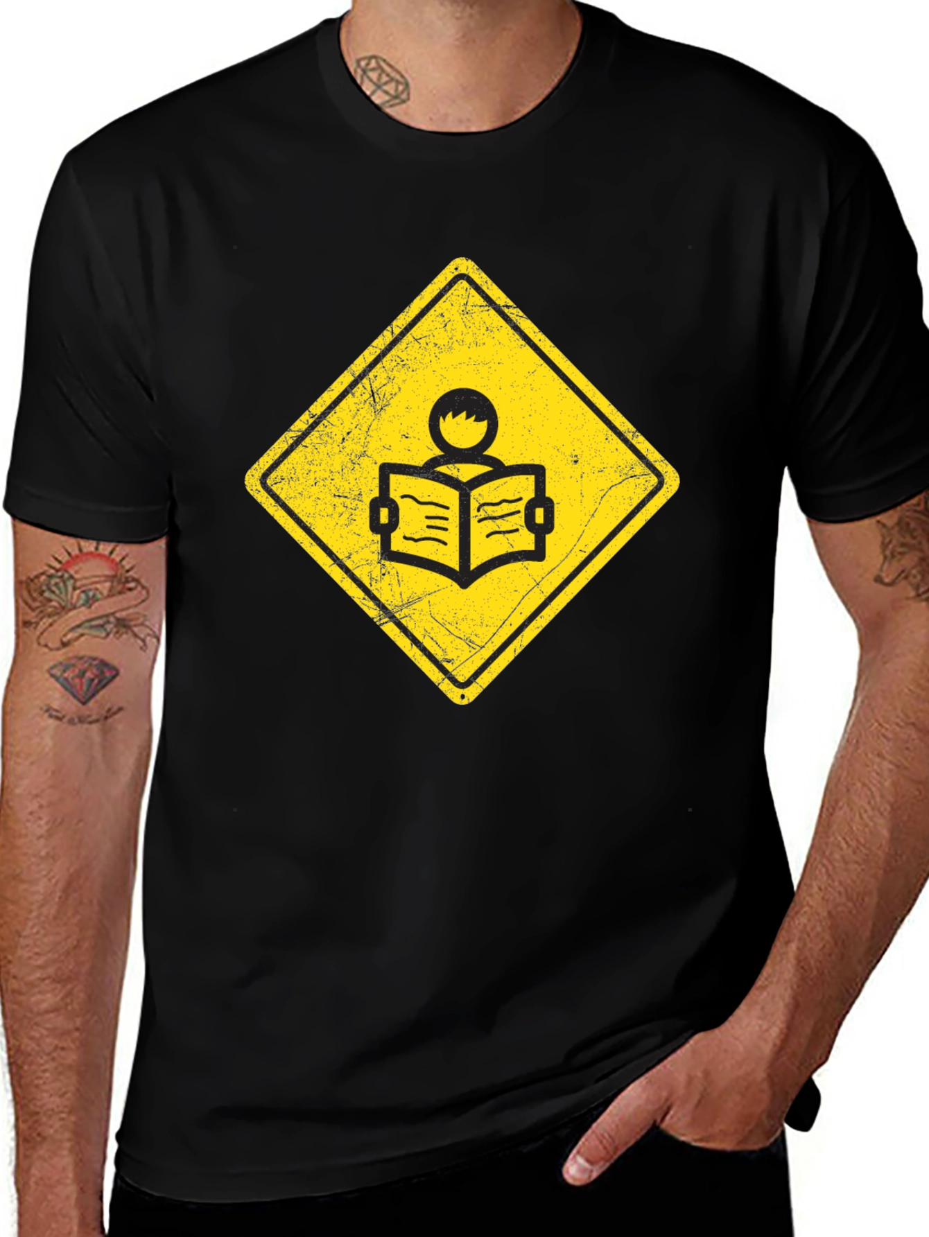 Caution Reader T-Shirt - Black Cotton Tee
